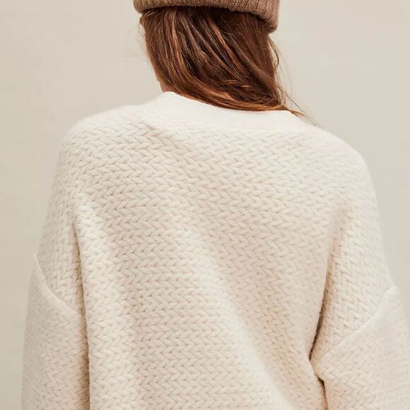 free people M Ivory Herringbone Stitch Pattern Kimono Cardigan Sweater - Picture 7 of 16